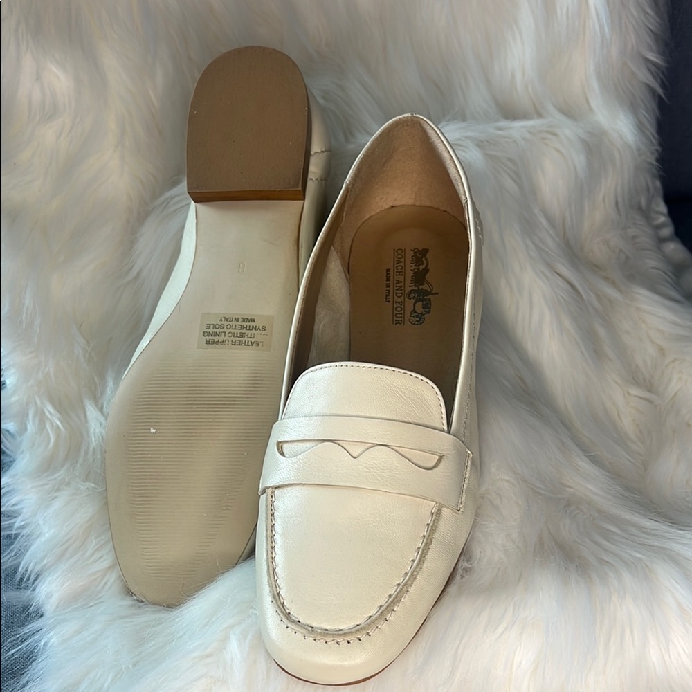 Coach and Four Cream Leather Penny Loafers - Picture 8 of 8